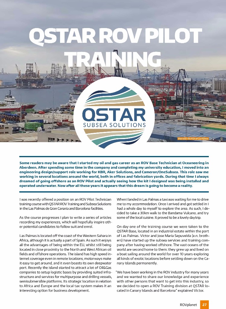 QSTAR ROV TRAINING EN LA REVISTA INTERNACIONAL ROV PLANET MAGAZINE